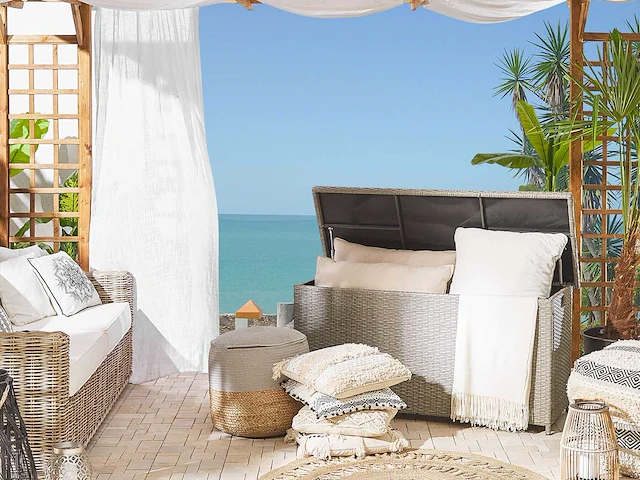 Taupe beige rotan tuindoos 126 x 46 cm - afbeelding 1 van  5