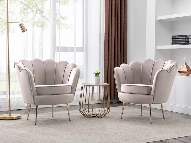 Taupe fluwelen kuip fauteuil van pascal morabito - afbeelding 1 van  7