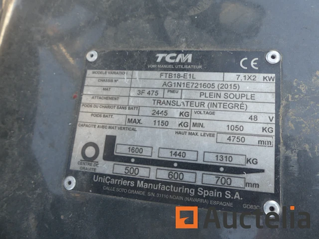 Tcm ftb18-e1l elektrische vorkheftruck - afbeelding 8 van  12