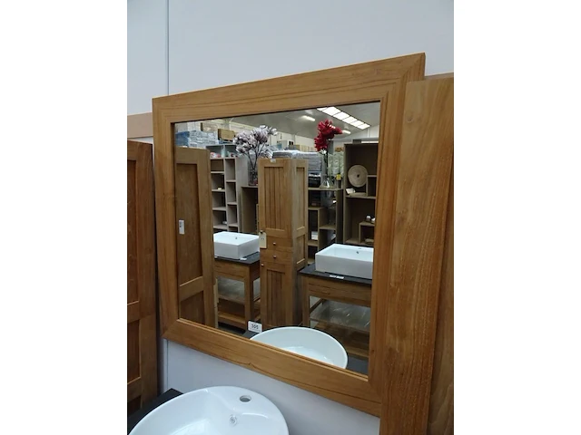 Teak-line spiegel met teak lijst 10cm 100 x 100 - afbeelding 1 van  1