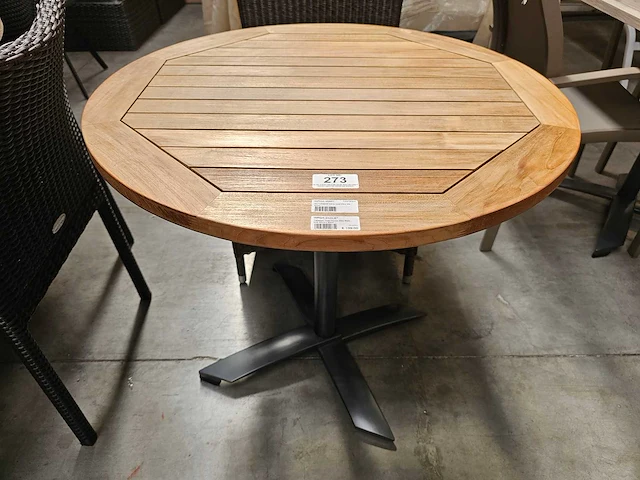 Teak tafel elite dia 70cm met alu onderstel antraciet - afbeelding 2 van  3