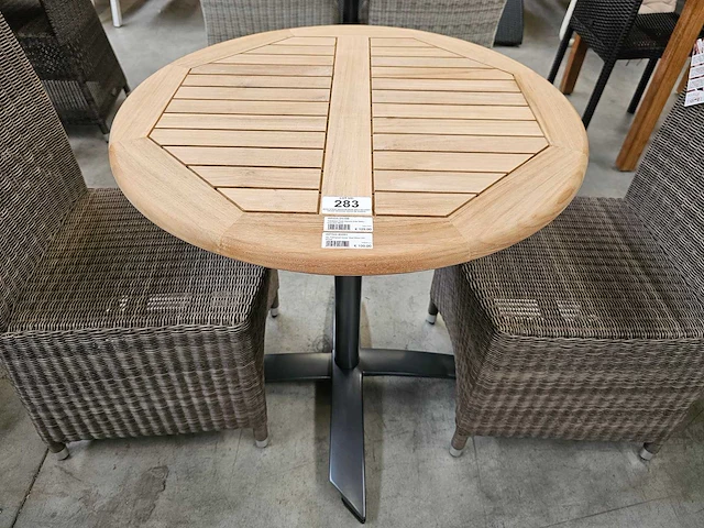 Teak tafel elite dia 70cm met alu onderstel vast - afbeelding 1 van  2