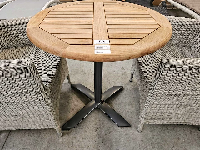 Teak tafel elite dia 70cm met alu onderstel vast - afbeelding 1 van  3