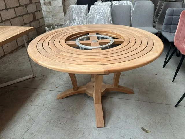 Teak tafel rond - afbeelding 1 van  2
