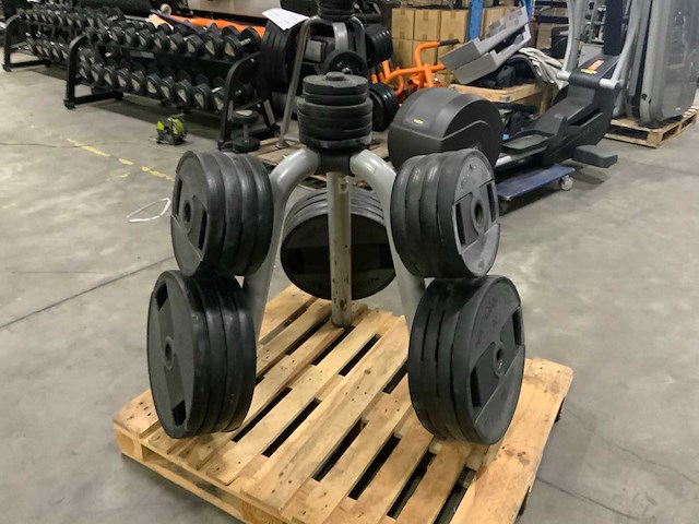 Technogym pu schijven 50mm met rek 12x20kg;8x10kg;4x2,5kg;2x1,25kg krachtstation - afbeelding 1 van  7