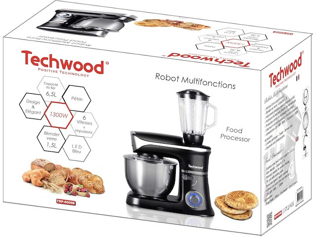 Techwood multifunctionele mixer mixer-6.5l-1300w, zwart - afbeelding 3 van  4