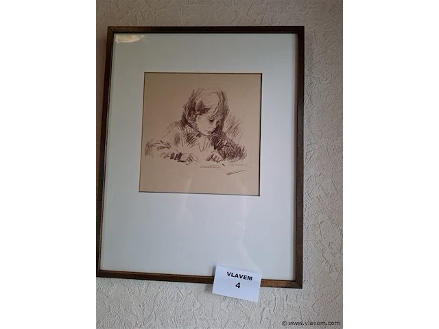Tekening achter glas - afbeelding 1 van  2
