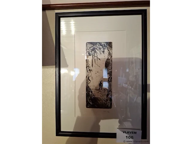 Tekening achter glas - afbeelding 1 van  3