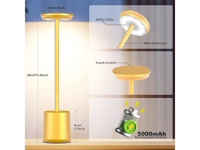 Tekstap led draagbare draadloze tafellampen (set van 2) - afbeelding 2 van  4