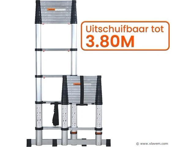 Telescoopladder 3,80m zilver - afbeelding 1 van  8