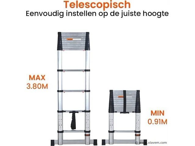 Telescoopladder 3,80m zilver - afbeelding 4 van  8