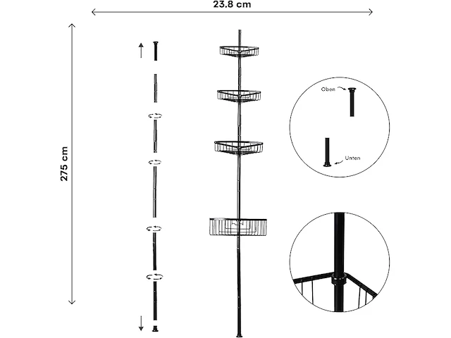 Telescopisch doucherek - zwart - afbeelding 2 van  3