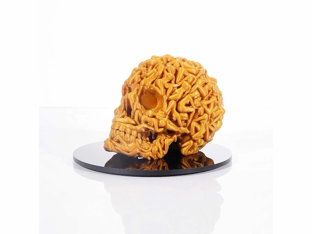 The skull "gold glitter" - alvaro mendez - 2024 - 3d sculptuur gelimiteerd 30 stuks - 20x20x23 - certificaat - afbeelding 3 van  5