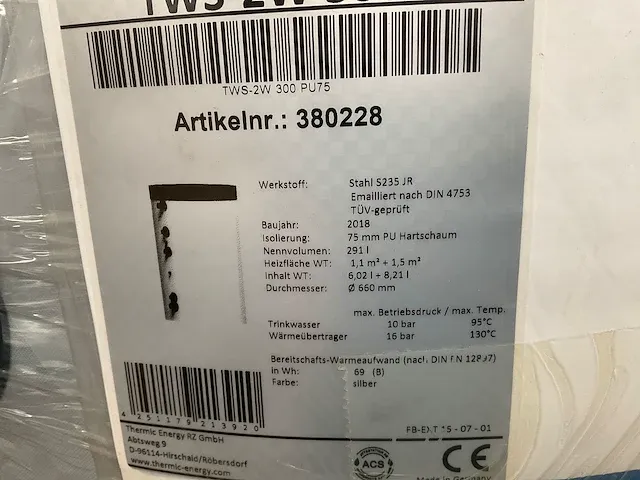 Thermic energy tws-2w300 zonneboiler - afbeelding 4 van  4