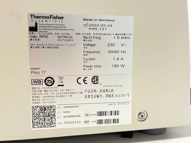Thermofisher scientific - pico 17 - 2022 centrifuge - afbeelding 3 van  3