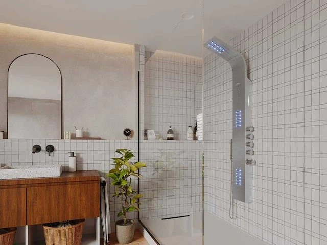 Thermostatische hydromassage douchezuil met led's en bluetooth - zilver - afbeelding 1 van  6