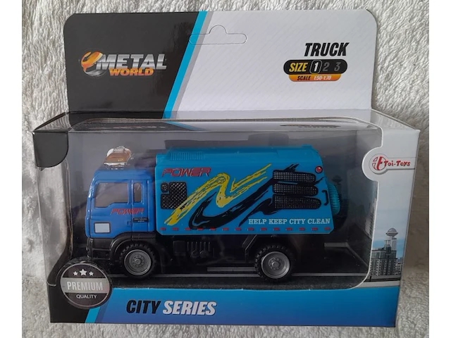 Toi-toys die cast metal world truck: vuilniskar blauw - afbeelding 1 van  3