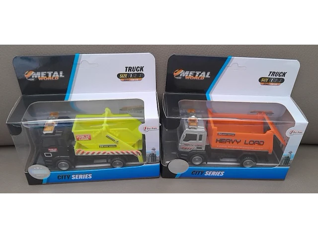 Toi-toys die cast metal world truck: vuilniskar oranje en publick work - afbeelding 7 van  7
