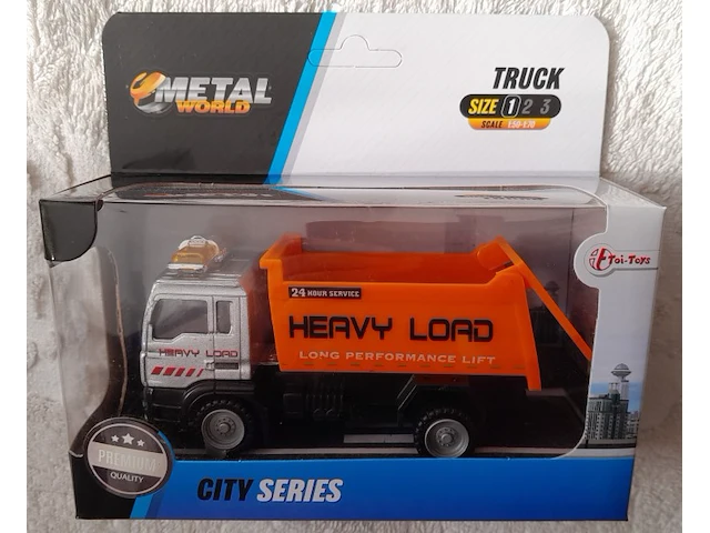 Toi-toys die cast metal world truck: vuilniskar oranje - afbeelding 1 van  3