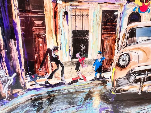 Tony s- spanje - "cubana" hand made - 1/1 kunstwerk - "cubana" collage art - 140x90cm - uitzonderlijk - afbeelding 3 van  8