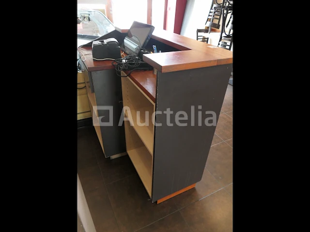Toonbankkast met massief mahoniehouten planken + dubbelzijdige tafel - afbeelding 4 van  9