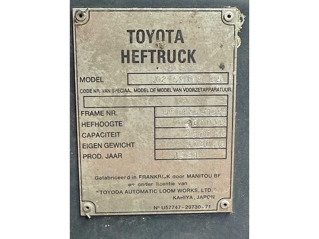 Toyota - 1991 - 02 5fdf 25 - vorkheftruck - afbeelding 9 van  17