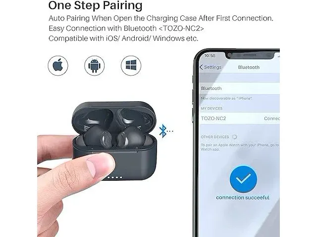 Tozo nc2 hybride actieve ruisonderdrukkende draadloze oordopjes (blauw) - afbeelding 2 van  2