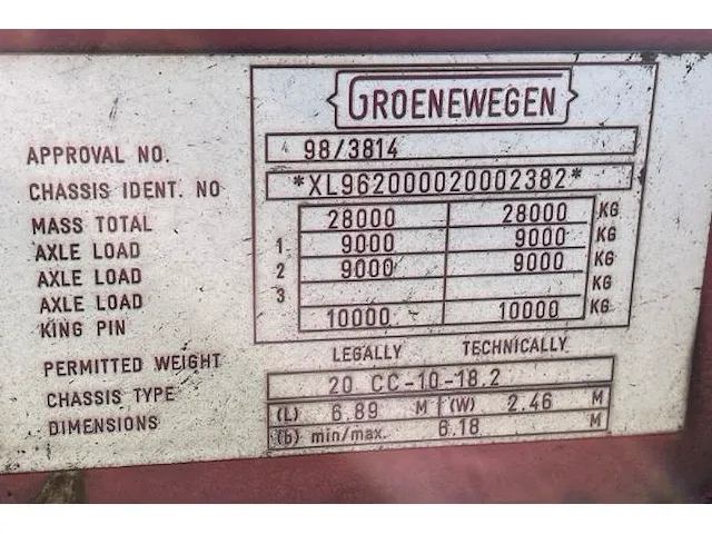 Trailer groenewegen, chassis type 20cc-10-18.2 - afbeelding 6 van  8