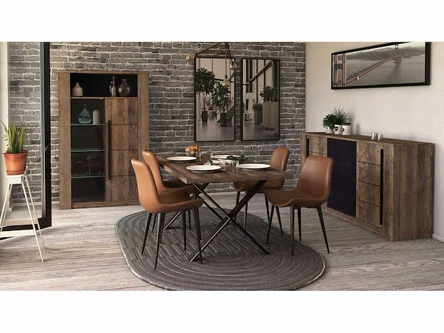 Trendy 2 deuren & 9 planken houten display kast - industriële stijl - afbeelding 1 van  7