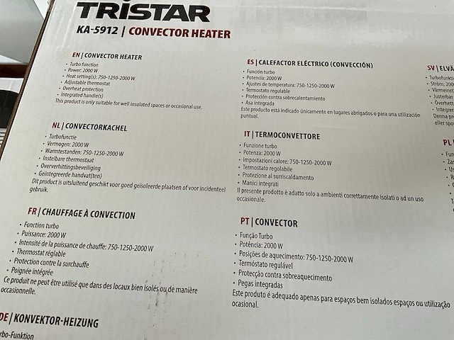 Tristar ka-5912 convectorkachel (5x) - afbeelding 5 van  6