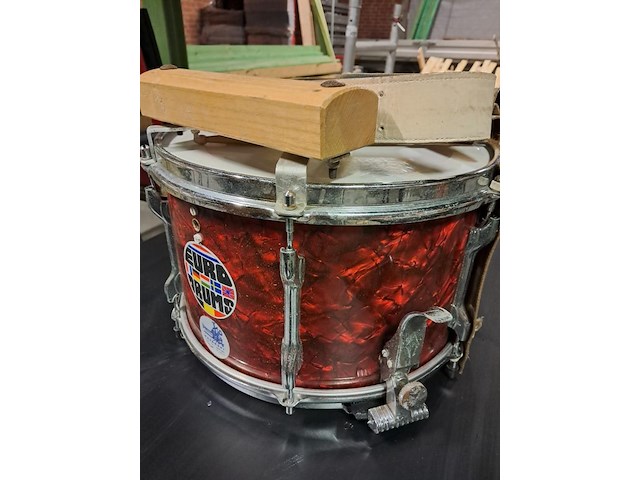Trommel fanfare met riem en opbergbakmetaal (goede staat) metaal ø35 - afbeelding 4 van  7