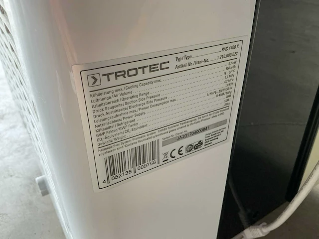 Trotec pac 4700 x mobiele airco - afbeelding 7 van  7