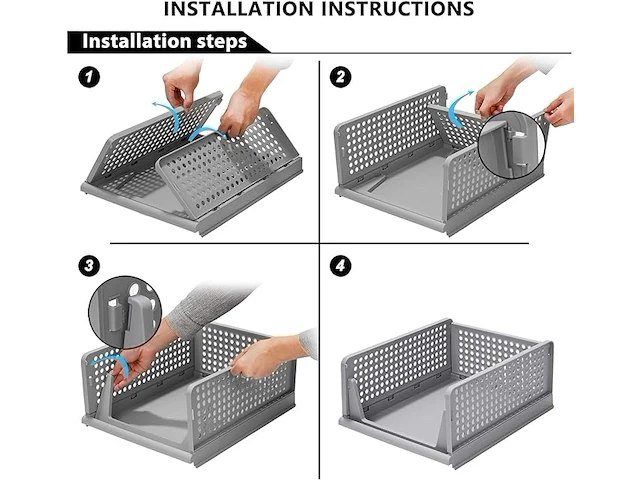 Tuevob opvouwbare plastic opbergkisten (set van 4) - afbeelding 4 van  4