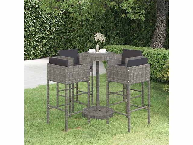 Tuin bar set 5-delig en kussens gevlochten hars grijs - afbeelding 1 van  7