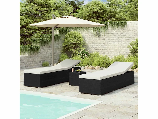 Tuin lounge stoelen theetafel 3 stuks gevlochten hars zwart - afbeelding 1 van  7