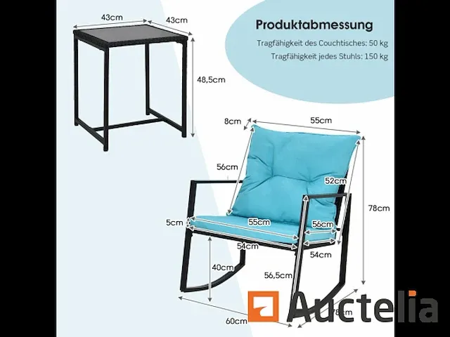 Tuin meubilair set 3 stukken, tafel en 2 stoelen - afbeelding 2 van  8