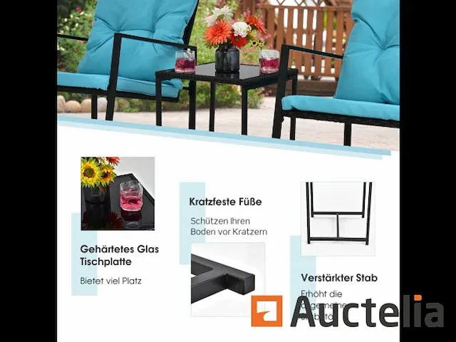 Tuin meubilair set 3 stukken, tafel en 2 stoelen - afbeelding 3 van  8