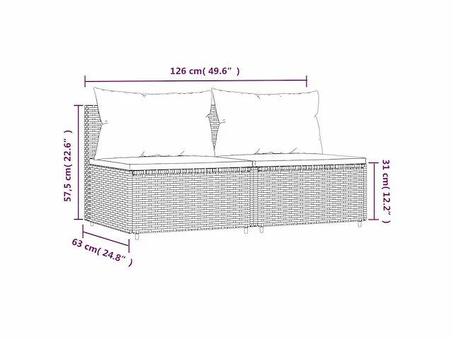 Tuinbank - grijs gevlochten hars - (x2) - afbeelding 8 van  9