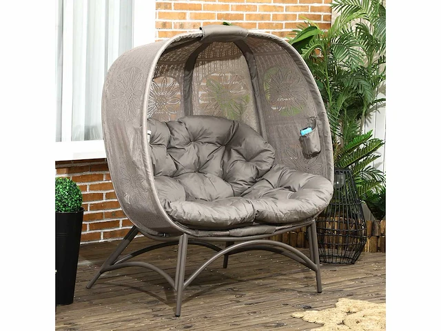 Tuinfauteuil voor 2 personen, opklapbaar, groot zitkussen, stalen frame, 126 x 75 x 142 cm - afbeelding 1 van  6