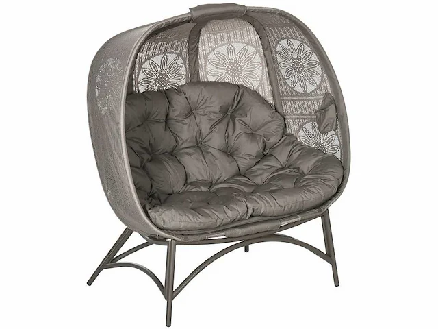 Tuinfauteuil voor 2 personen, opklapbaar, groot zitkussen, stalen frame, 126 x 75 x 142 cm - afbeelding 2 van  6