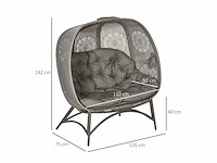 Tuinfauteuil voor 2 personen, opklapbaar, groot zitkussen, stalen frame, 126 x 75 x 142 cm - afbeelding 3 van  6