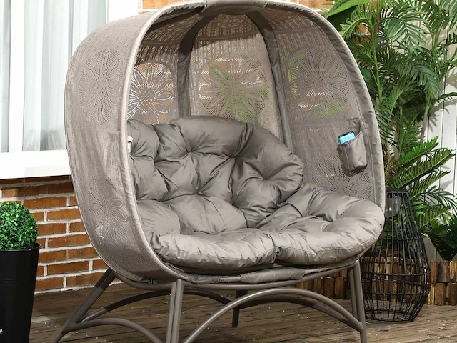 Tuinfauteuil voor 2 personen, opklapbaar, groot zitkussen, stalen frame, 126 x 75 x 142 cm - afbeelding 1 van  9