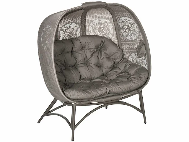 Tuinfauteuil voor 2 personen, opklapbaar, groot zitkussen, stalen frame, 126 x 75 x 142 cm - afbeelding 4 van  9