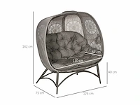 Tuinfauteuil voor 2 personen, opklapbaar, groot zitkussen, stalen frame, 126 x 75 x 142 cm - afbeelding 5 van  9