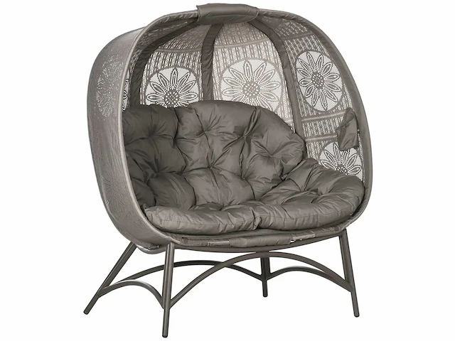 Tuinfauteuil voor 2 personen, opklapbaar, groot zitkussen, stalen frame, 126 x 75 x 142 cm - afbeelding 8 van  9