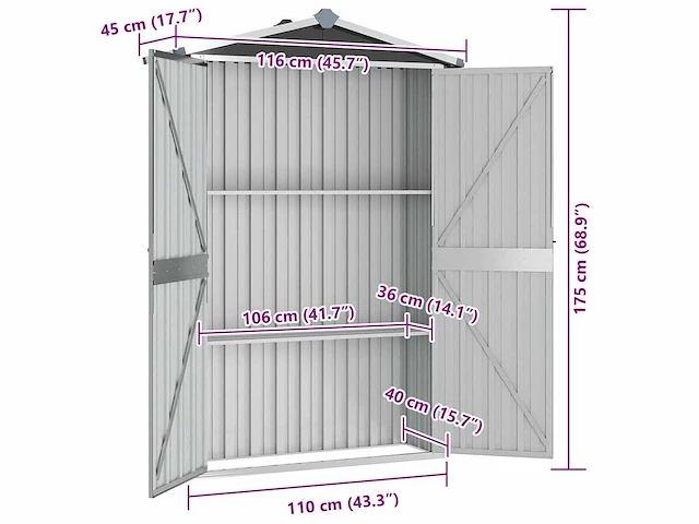 Tuinhuisje antraciet 116x45x175 cm gegalvaniseerd staal - afbeelding 6 van  6