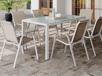 Tuinmeubelen - staal met stoelen - wit/beige - 6 personen - afbeelding 1 van  6