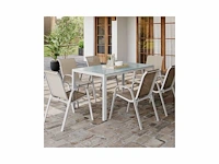 Tuinmeubelen - staal met stoelen - wit/beige - 6 personen - afbeelding 2 van  6