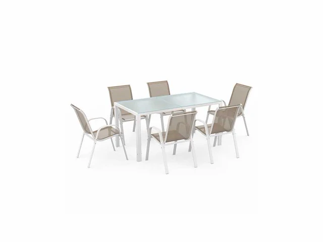 Tuinmeubelen - staal met stoelen - wit/beige - 6 personen - afbeelding 3 van  6