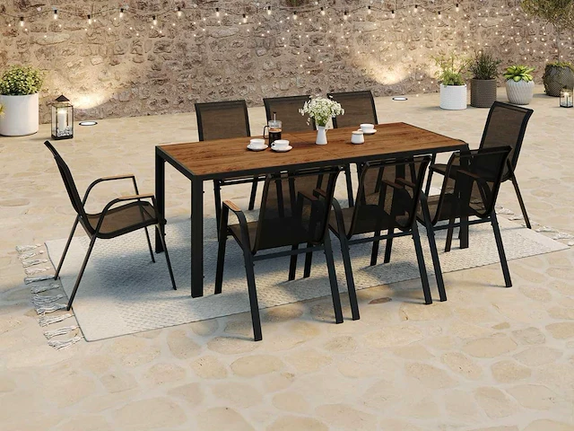 Tuinmeubelen - tafel 190 cm - 8 stapelbare stoelen - afbeelding 1 van  9